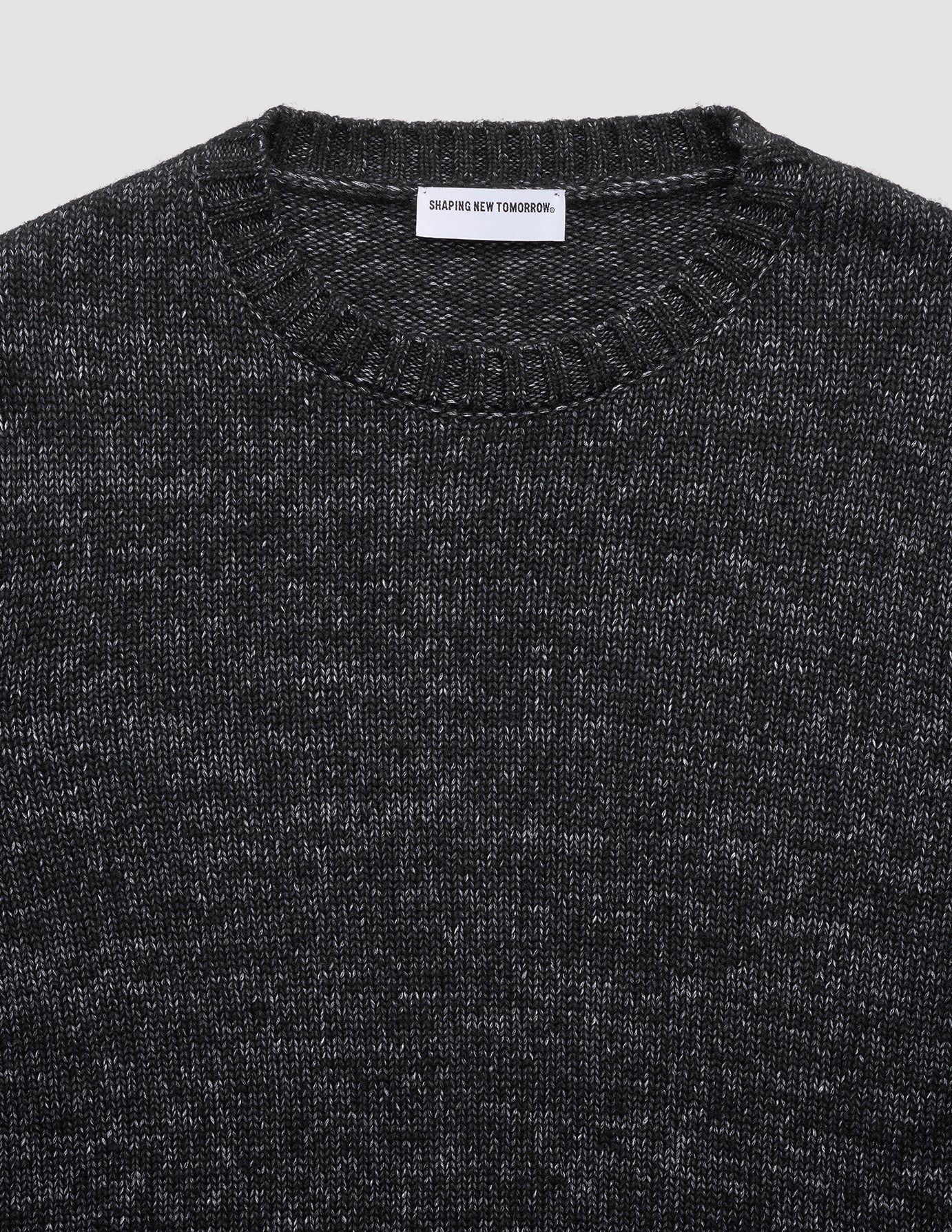 Chunky Soft Wool Knit Crewneck Charcoal Melange
